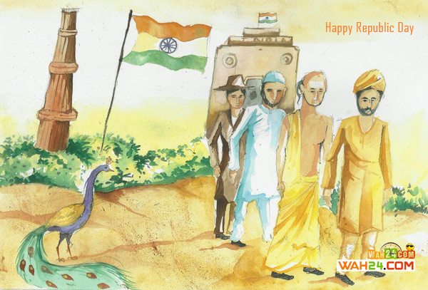 26 january Happy Republic Day Message, Wallpaper, Status painting