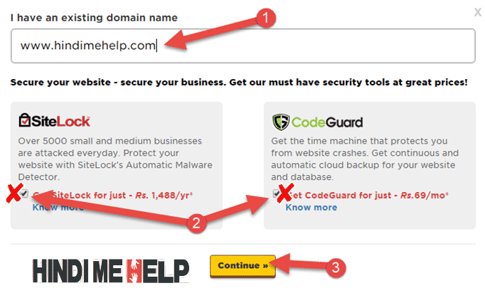 apna domain name dalne ke baad contunue par click kare
