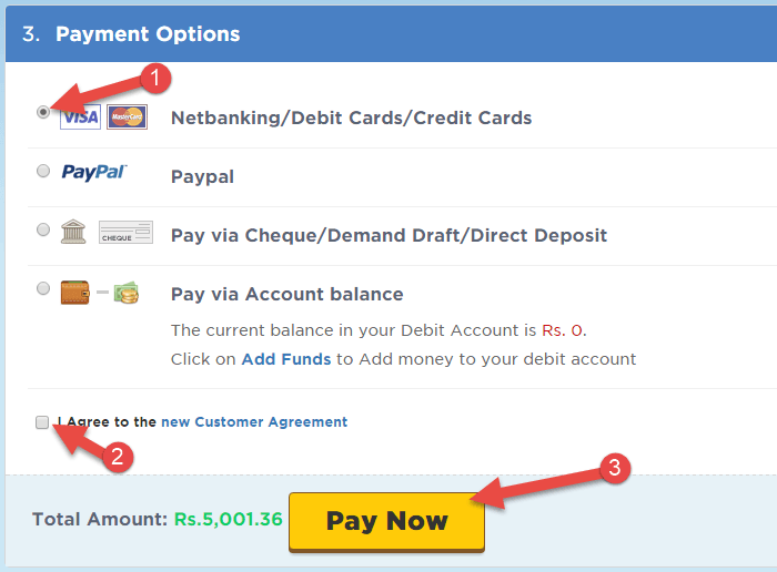 payment method select karke pay now ki button par click kare