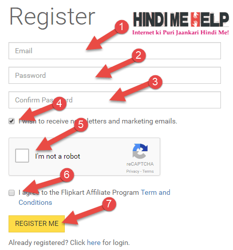 flipkart affiliate me register karne ke liye form bhare