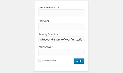 wordpress login page security question