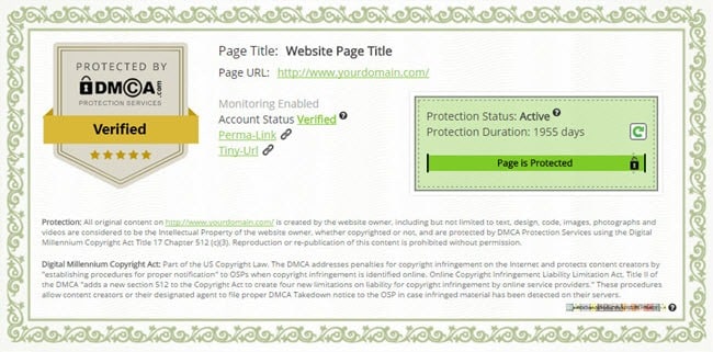 DMCA certificate example HMH