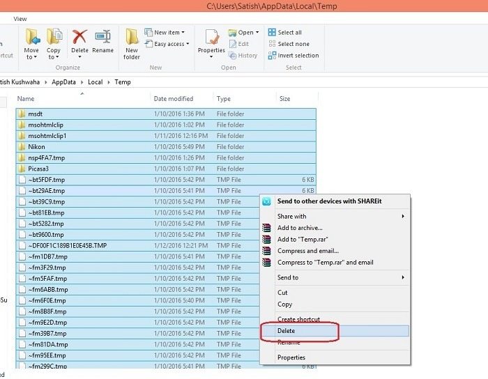 sabhi tempery file ko delete karde folder me