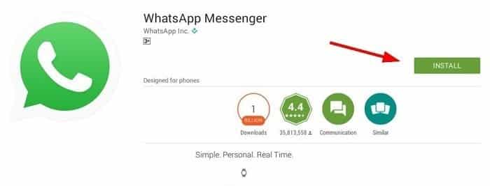 whatsapp install karne ke liye install ki button par click kare