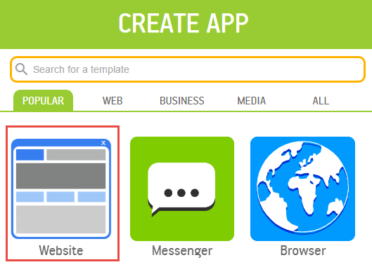 Mobile app ke liye template select kare, website select kare